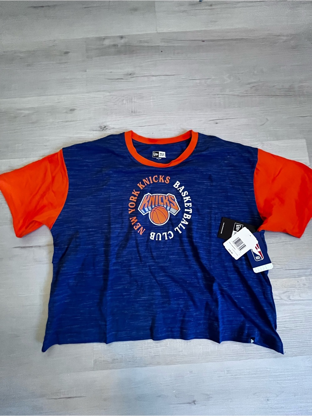 New Era Blue and Orange New York Knicks Short Sleeve Tee